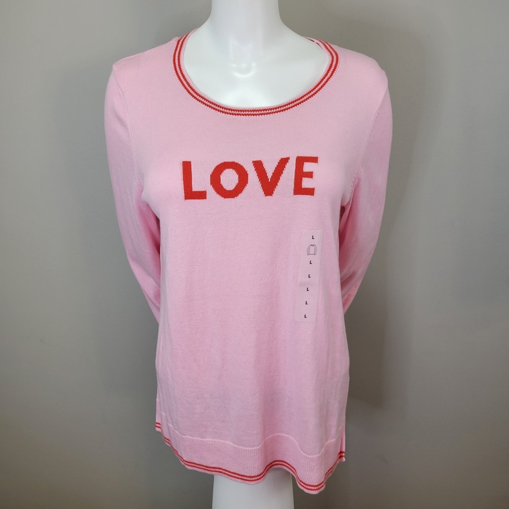 Old Navy Crew Neck Side Slit Pink Love Long‎ Sleeve Sweater Womens Size L